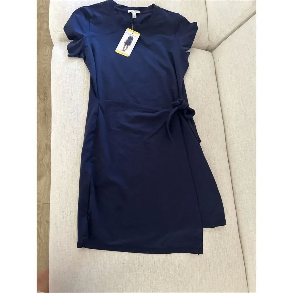 Threads 4 Thought Navy Wrap Dress Short Sleeve, Size Small, NWT